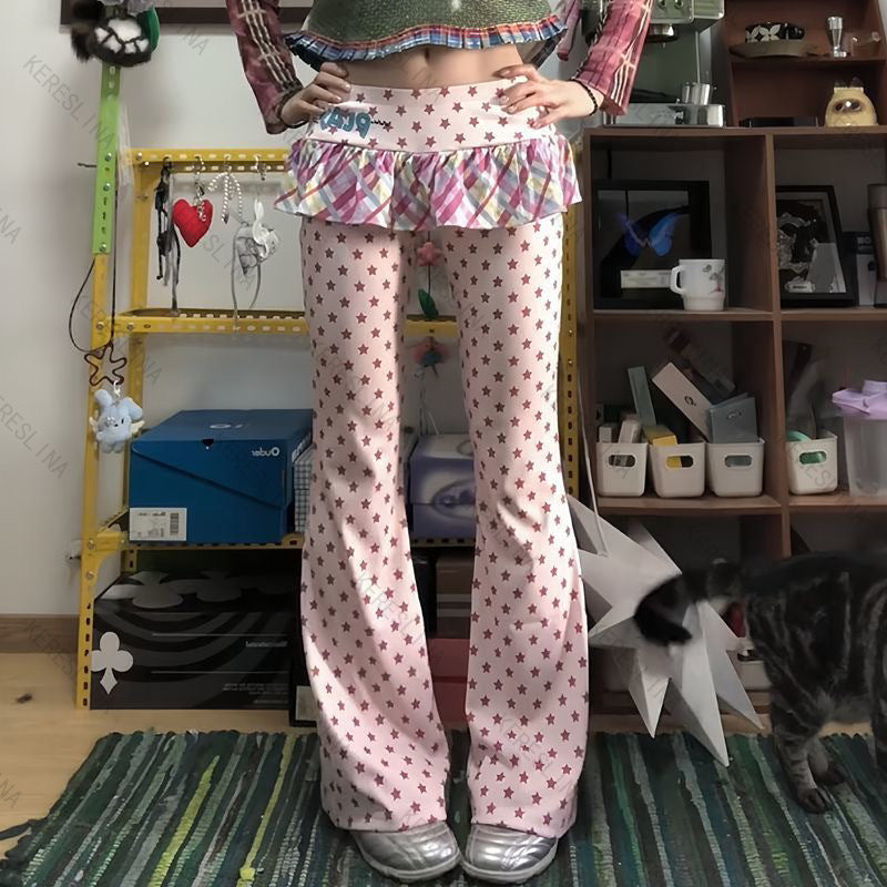 Damen Figurbetonte Flared-Hose mit Rüschendetail EB