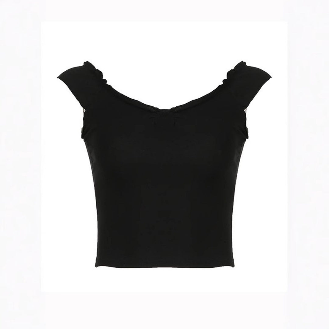 Damen elegantes Oberteil mit Rüschendetails und schulterfreiem Design EB
