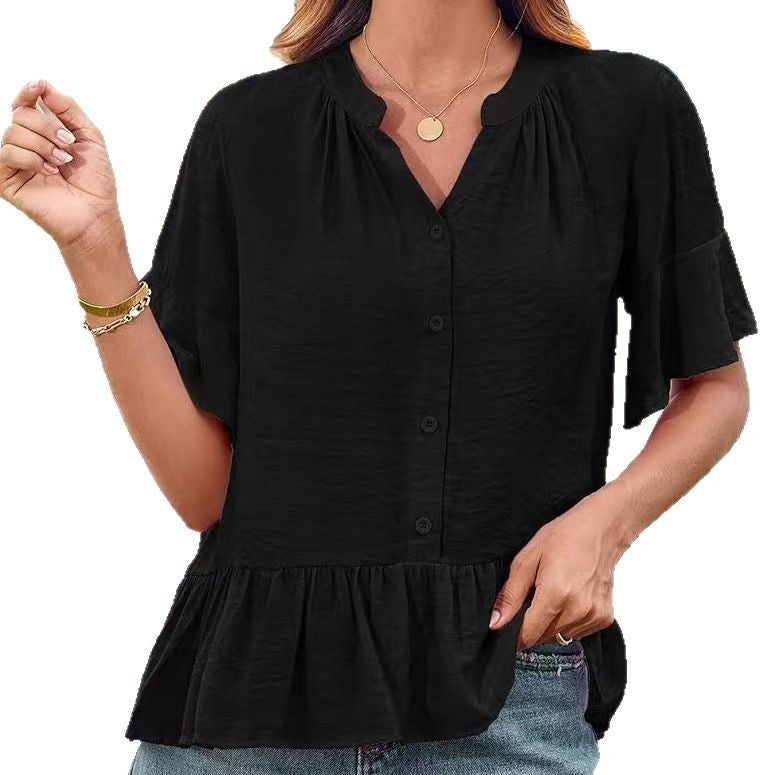 Damen Bluse mit Rüschenschößchen und halblangen Ärmeln EB