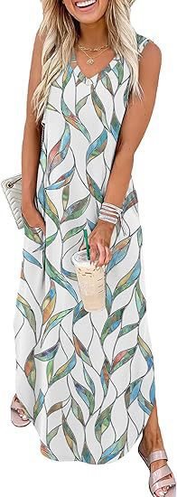 Damen Maxi-Kleid mit modernem V-Ausschnitt und praktischem Taschendesign EB