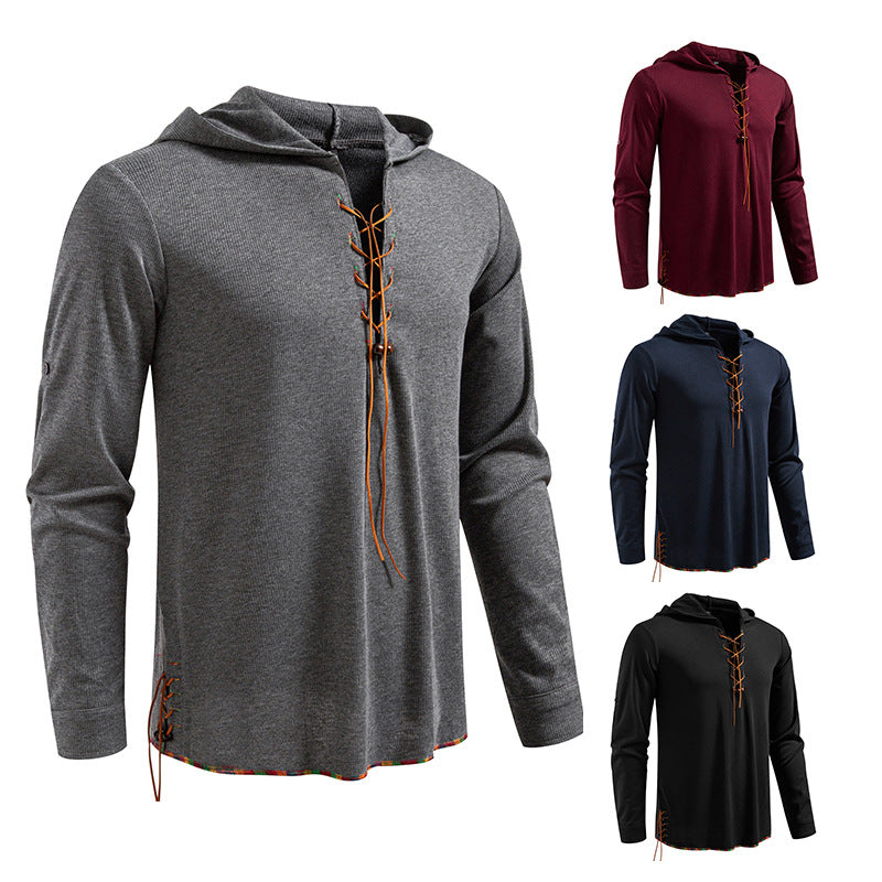 Herren lässiges Hoodie mit dekorativer Schnürung EB