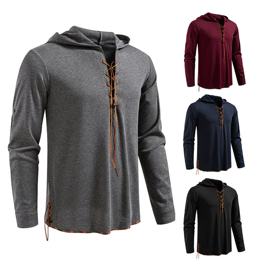 Herren lässiges Hoodie mit dekorativer Schnürung EB