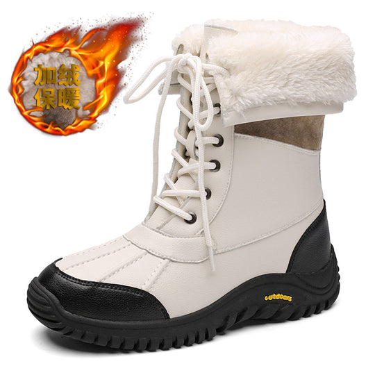 Damen isolierte Winterstiefel mit modischem Kunstfellkragen und rutschfester Sohle EB