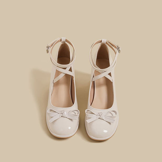 Damen elegante Ballerina-Pumps mit verstellbarem Fesselriemen und Schnürung EB