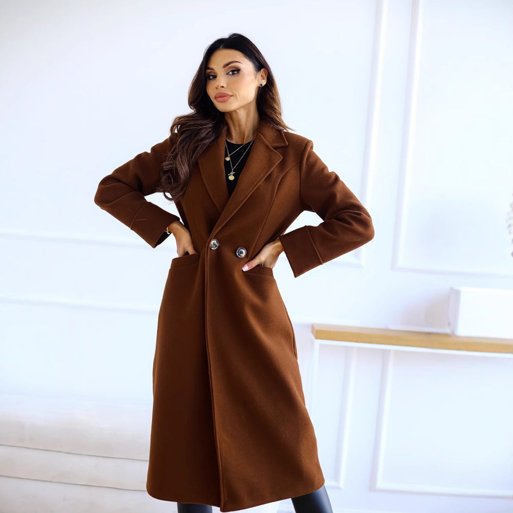 Damen Eleganter Wollmantel mit klassischem Revers und zeitlosem Design EB