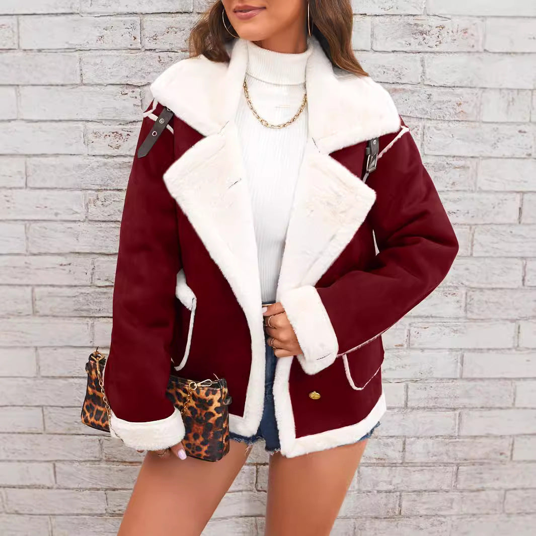 Damen nan kurz geschnittene Lammfelloptik Fliegerjacke EB