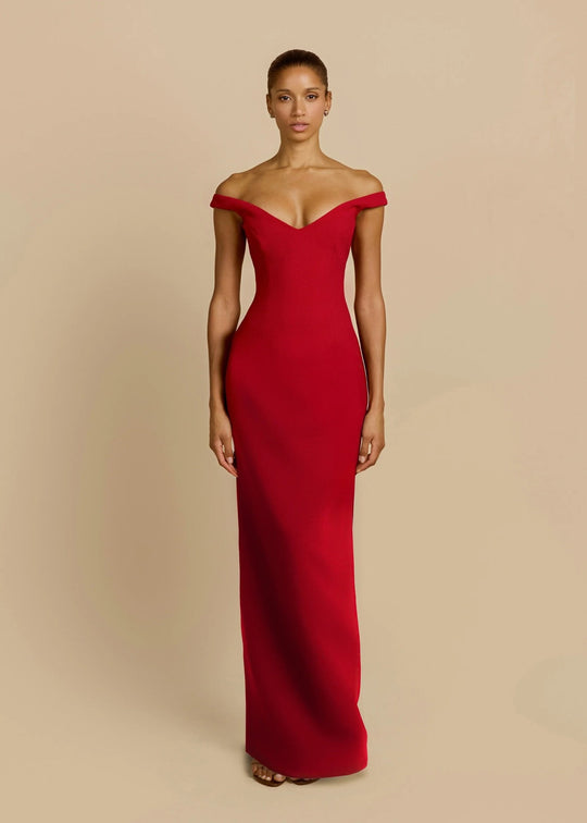 Damen Schlichtes Off-Shoulder-Maxikleid EB