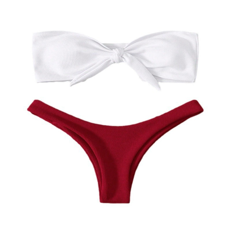 Damen Bandeau-Bikini mit modischem Knoten und hohem Beinausschnitt EB