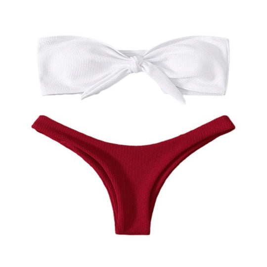 Damen Bandeau-Bikini mit modischem Knoten und hohem Beinausschnitt EB
