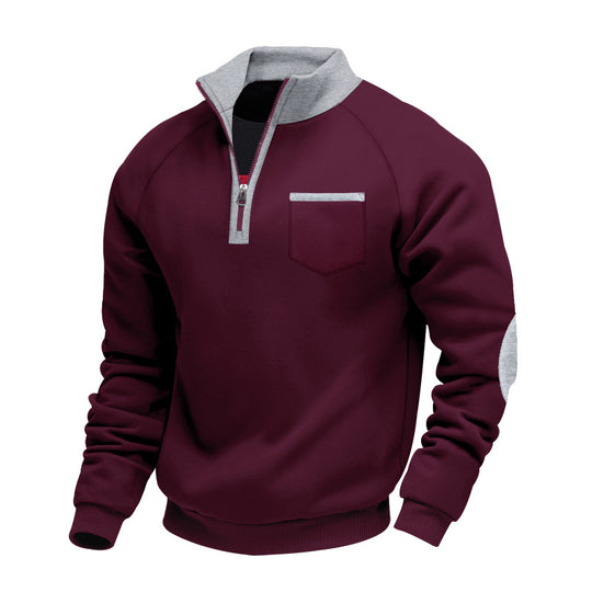 Herren Raglan-Halbzip-Sweatshirt mit Stehkragen, Brusttasche & Ellbogenapplikation EB