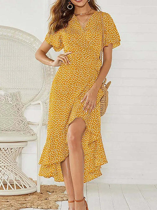 Damen Maxikleid mit floralem Design und schwingendem Saum EB