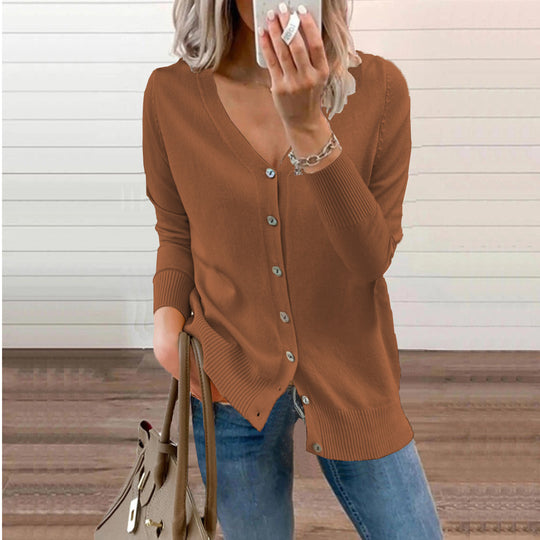 Damen Strickjacke mit V-Ausschnitt und feinen Knopfdetails EB