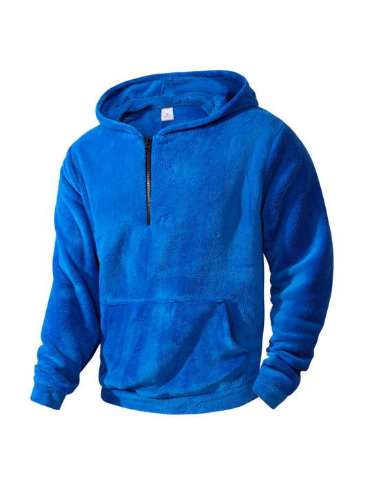 Herren nan kuscheliger Microfleece-Hoodie mit Halbzip, Kapuze und Kängurutasche EB