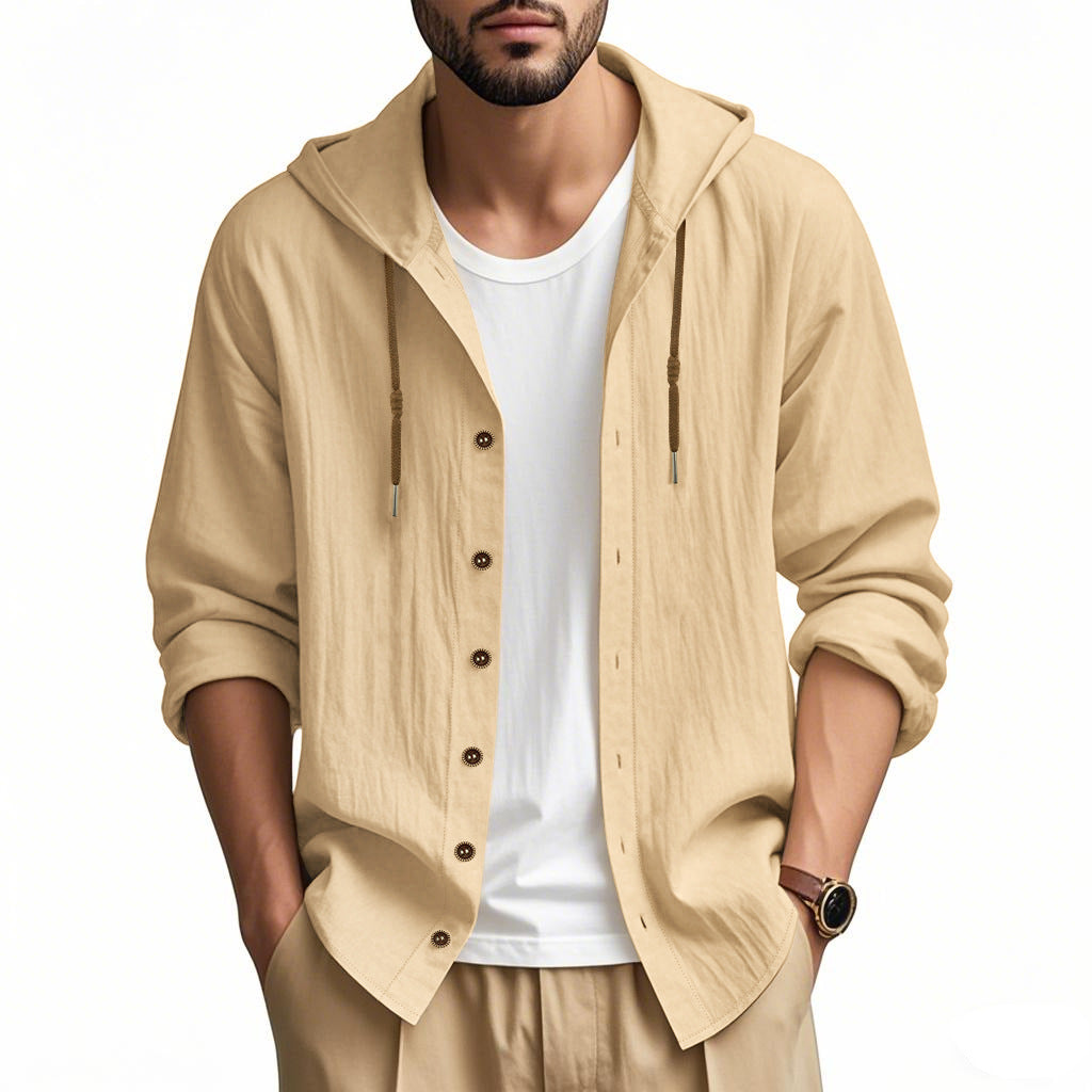 Herren lässige Kapuzenshirtjacke mit Knopfleiste und praktischen Taschen EB