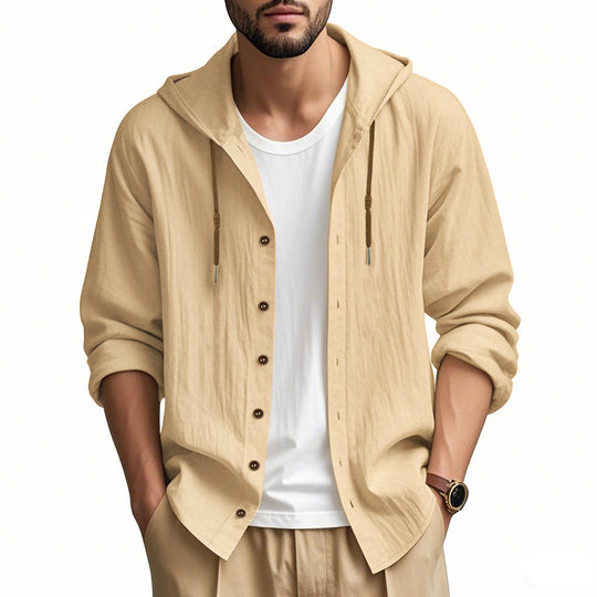 Herren lässige Kapuzenshirtjacke mit Knopfleiste und praktischen Taschen EB