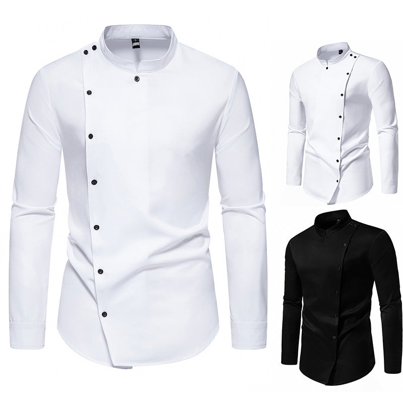 Herren Langarmhemd mit modernem Knopfdesign und Stehkragen EB