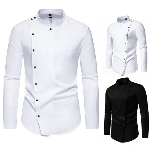Herren Langarmhemd mit modernem Knopfdesign und Stehkragen EB