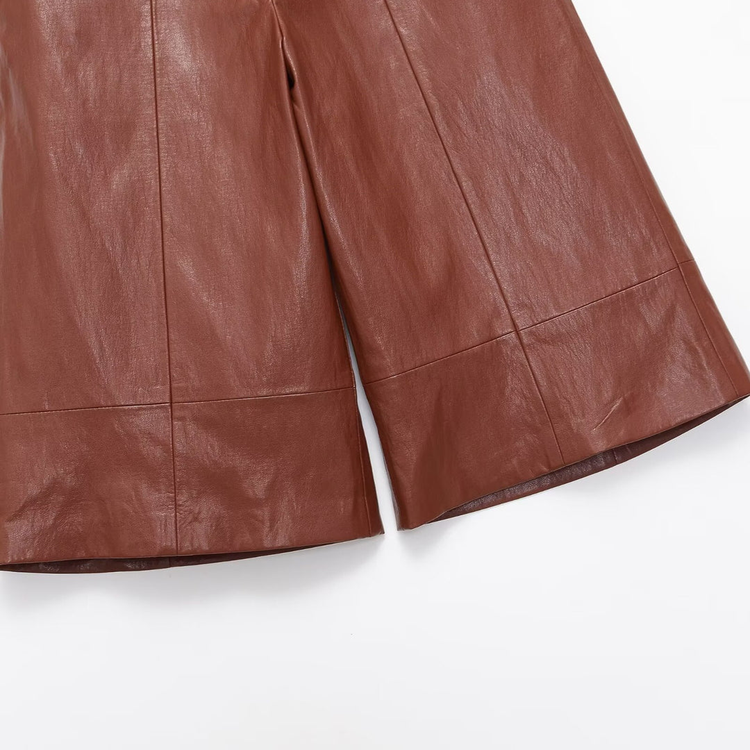 Damen elegante Culotte aus hochwertigem Leder mit weitem Schnitt EB