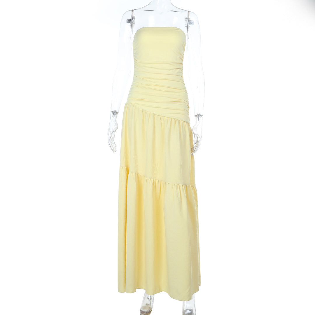 Damen romantisches Wickelkleid mit voluminösem Rock und gerafftem Oberteil EB