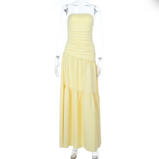 Damen romantisches Wickelkleid mit voluminösem Rock und gerafftem Oberteil EB