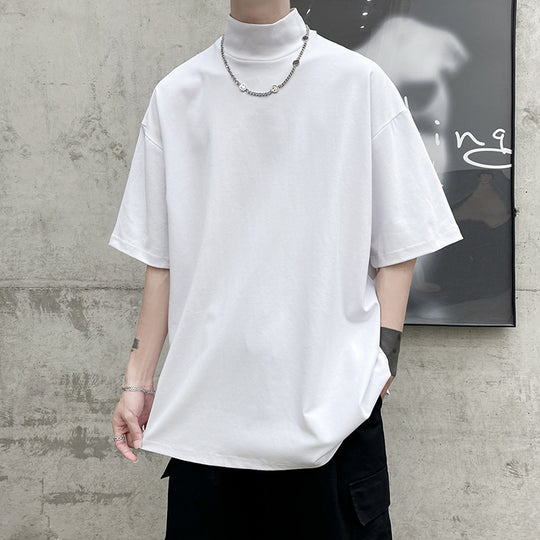Herren nan oversized Rollkragen-T-Shirt mit halblangen Ärmeln und lässiger Boxy-Passform EB