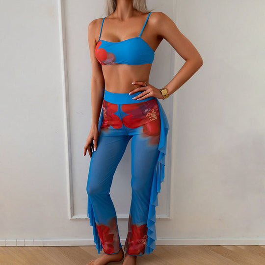 Damen Bikiniset mit Rüschen-Design und durchscheinenden Details EB