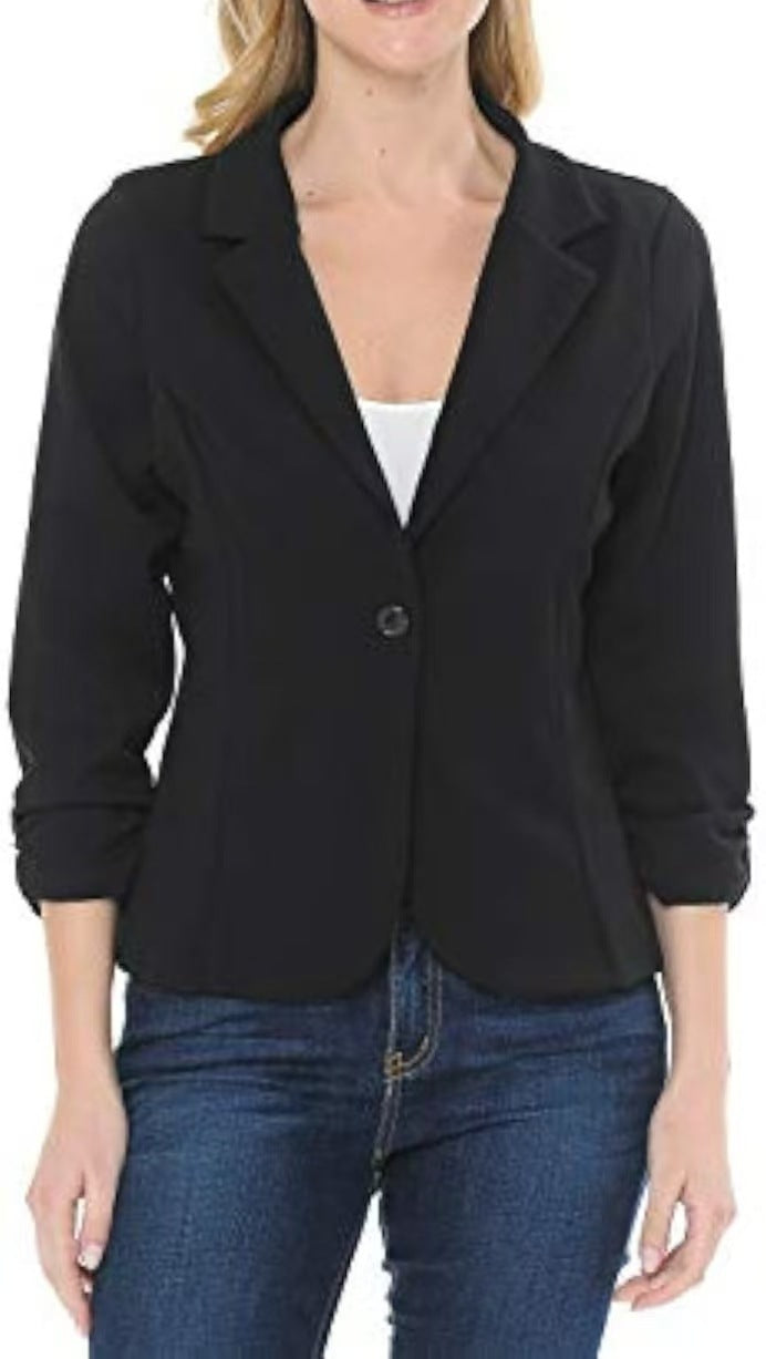 Damen taillierter Jersey-Blazer mit Ein-Knopf-Verschluss und dreiviertelärmeln EB