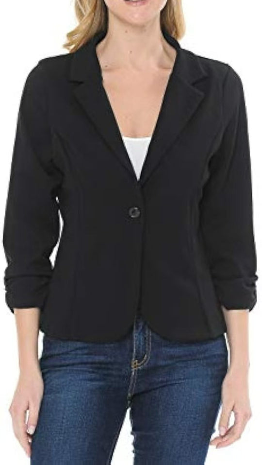 Damen taillierter Jersey-Blazer mit Ein-Knopf-Verschluss und dreiviertelärmeln EB