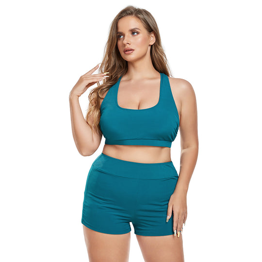 Damen Sportliches Bikini-Set mit hoch geschnittenem Oberteil und bequemen Shorts EB