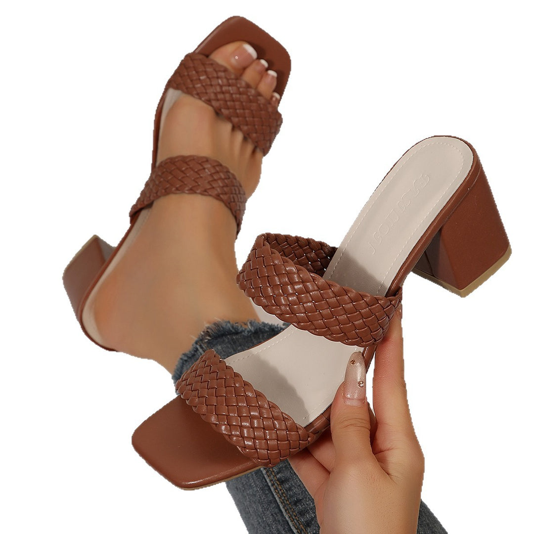 Damen Riemchen-Sandalen mit geflochtenem Riemendesign und bequemem Blockabsatz EB