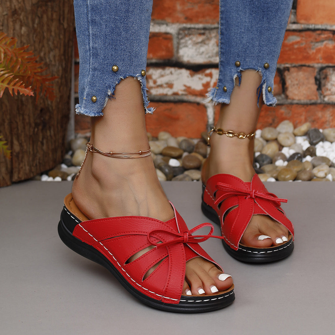 Damen modische Riemchensandalen mit luftiger Schnittführung und dekorativem Knoten EB
