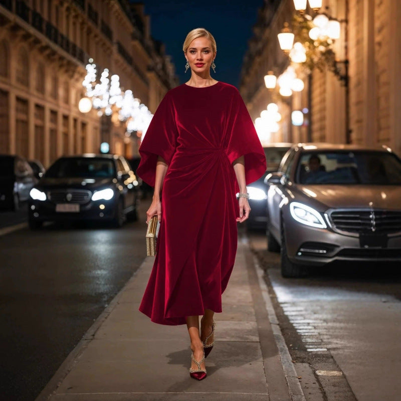 Damen Abendkleid im eleganten Samt-Design mit voluminösen Ärmeln und taillierter Silhouette EB