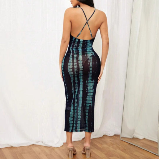 Damen Maxikleid mit elegantem grafischem Muster und schmalem Schnitt EB
