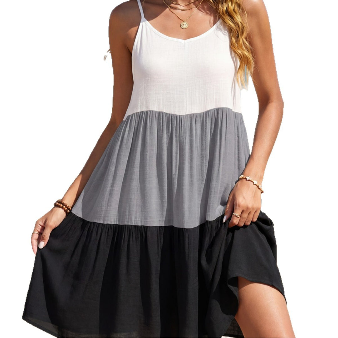 Damen luftiges Sommerkleid mit modischem Farbverlauf und verstellbaren Trägern EB