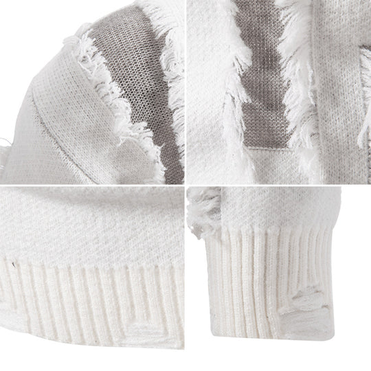 Herren moderner Strickpullover mit trendigen Fransen und einzigartigem Design EB