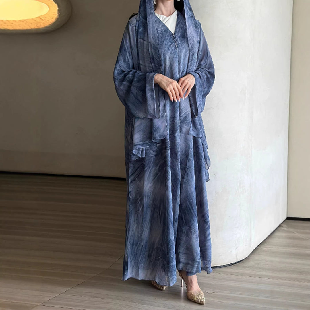 Damen nan langes fließendes Kapuzenkaftan Kleid mit weitem Arm und mehrlagigem Chiffon EB