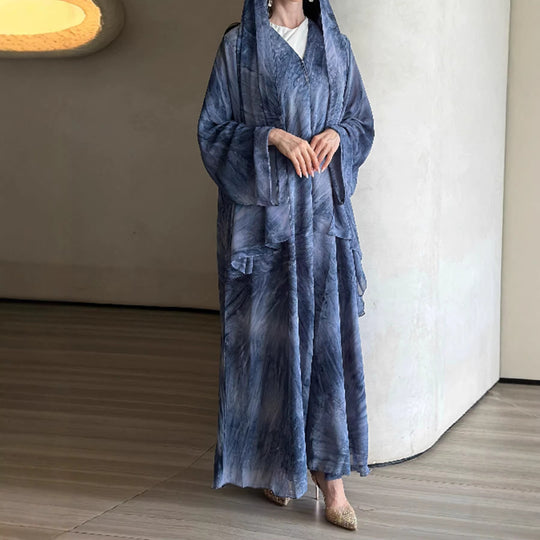 Damen nan langes fließendes Kapuzenkaftan Kleid mit weitem Arm und mehrlagigem Chiffon EB