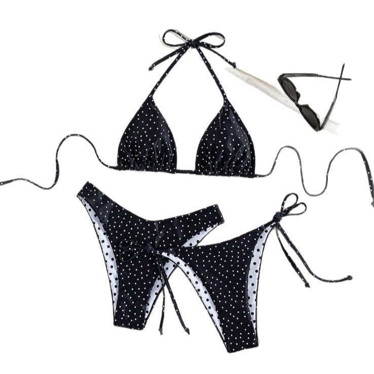 Damen Triangel-Bikini mit verspieltem Punktmuster und verstellbaren Bändern EB