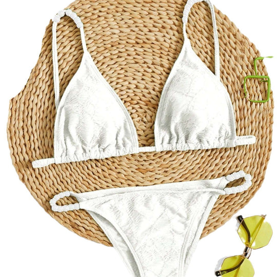 Damen Triangel-Bikini mit elegantem Knotendetail und rippstrukturiertem Stoff EB
