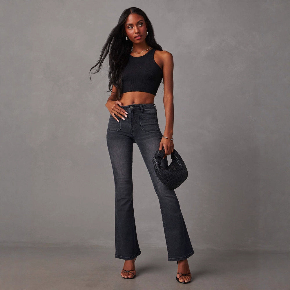 Damen Hochtaillierte Bootcut Jeans mit elegantem Schnitt und hochwertiger Denim-Qualität EB