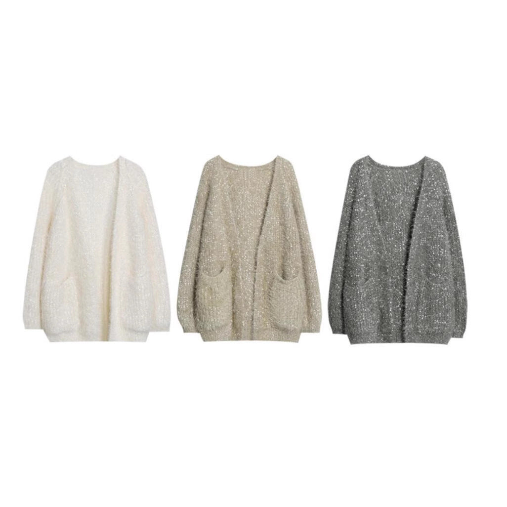 Damen glitzernde Strickjacke im modernen Casual-Look EB