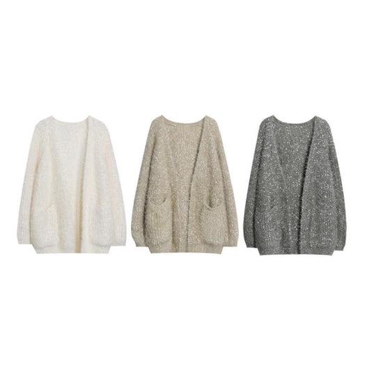 Damen glitzernde Strickjacke im modernen Casual-Look EB