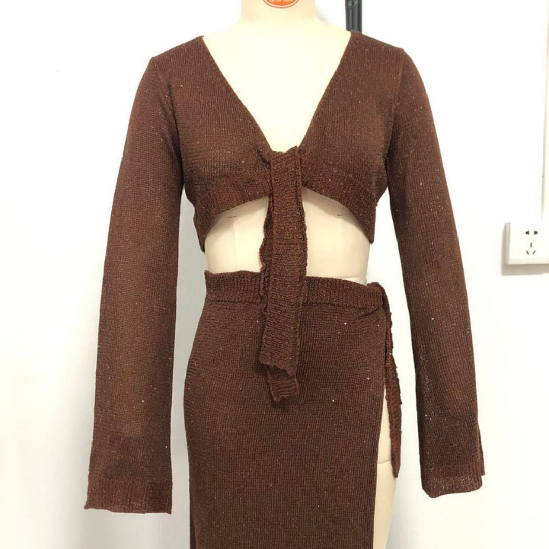 Damen Zweiteiler Strickensemble mit raffiniertem Schnitt EB