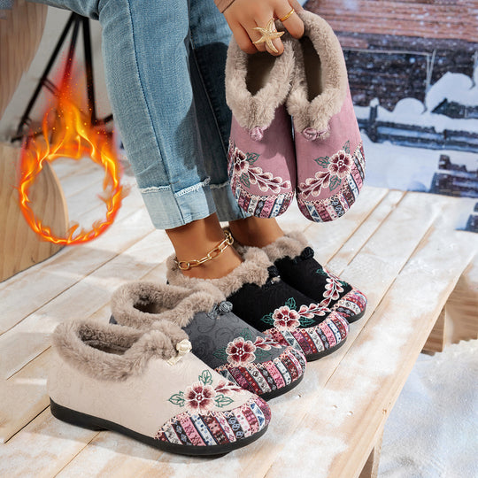 Damen Hausschuhe mit weichem Futter und modischem Flower-Design EB