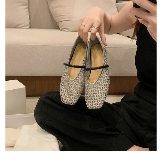 Damen Ballerina-Schuhe mit atmungsaktivem Mesh-Obermaterial und elastischem Riemen EB