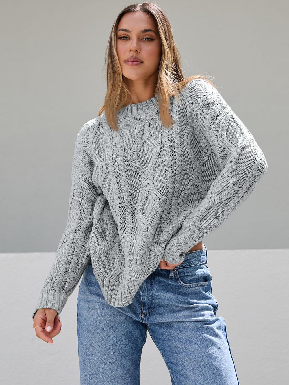 Damen Grobstrickpullover mit Wellenmuster und weitem Schnitt EB