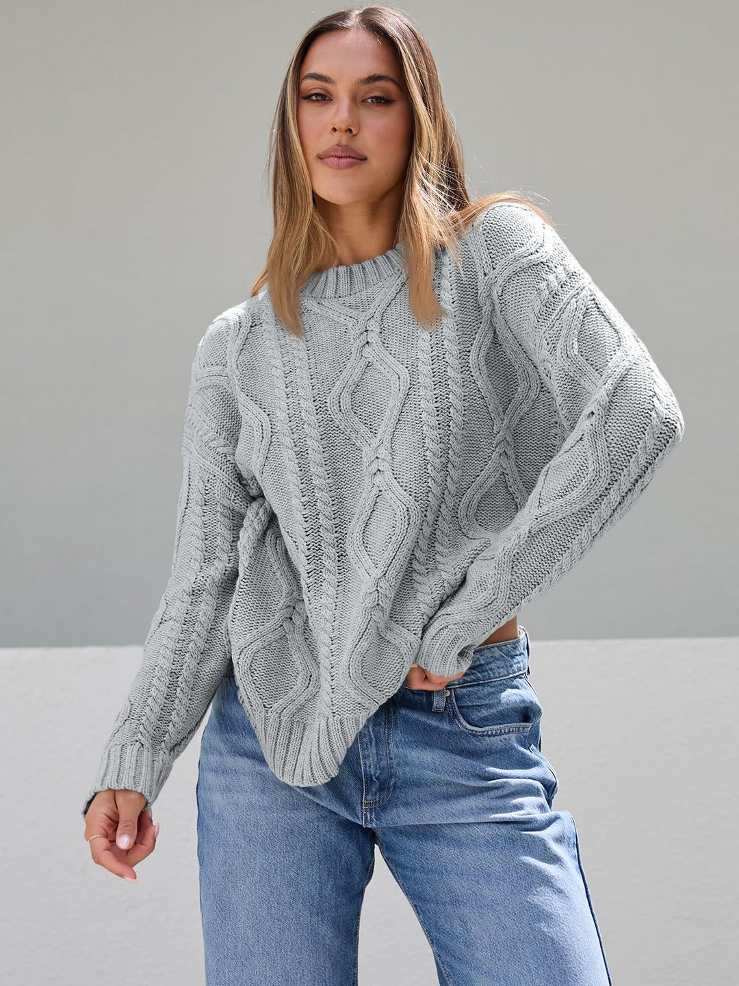 Damen Grobstrickpullover mit Wellenmuster und weitem Schnitt EB