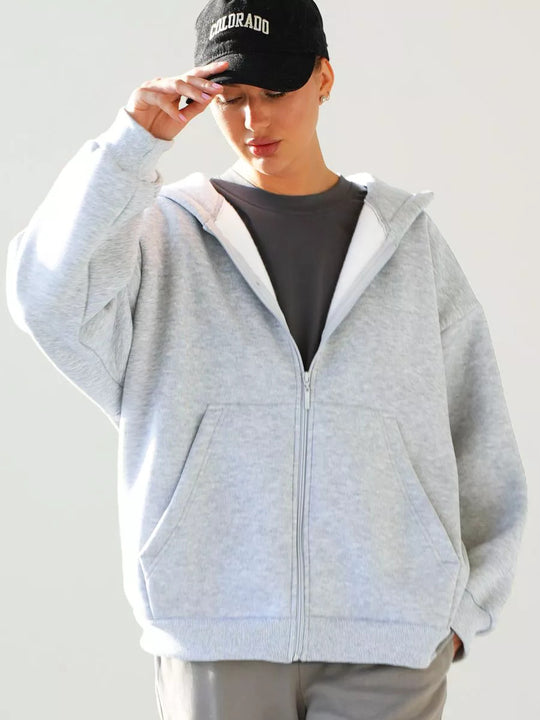 Damen lässiger Kapuzenjacke mit praktischem Reißverschluss und großen Taschen EB