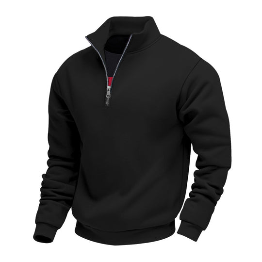 Herren nan angerauter Sweat-Halbzip mit kontrastiertem Innenkragen und elastischem Saum EB