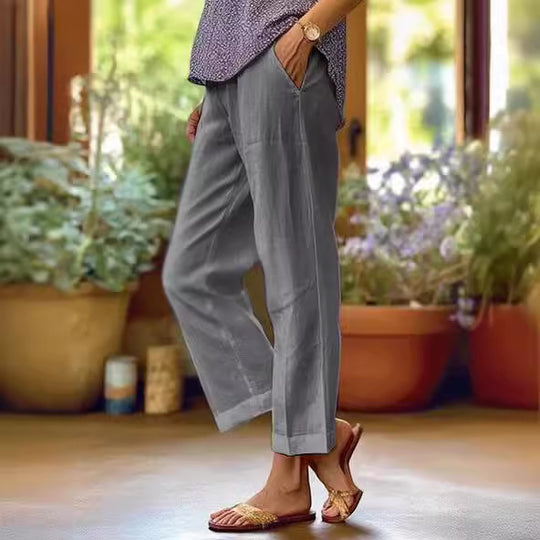 Damen nan lässige Cropped-Hose mit geradem Bein, dezenter Bügelfalte und seitlichen Eingrifftaschen EB